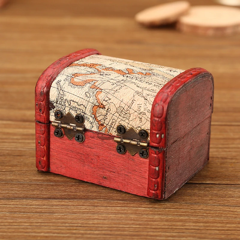 1PC Antique Mini Wood Treasure Chest Storage Box Jewelry Organizer Box Gift Box Chinese Classical Antique Small Box