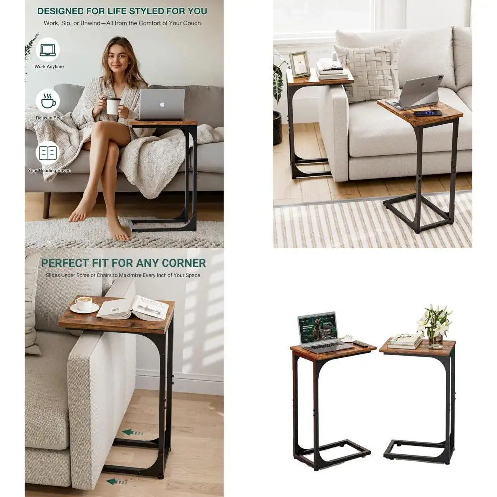 

Rustic Brown Metal Framed Side Tables - Set of 2, Waterproof and Scratch-Resistant, Modern Accent for Sofa, Living & Bedroom