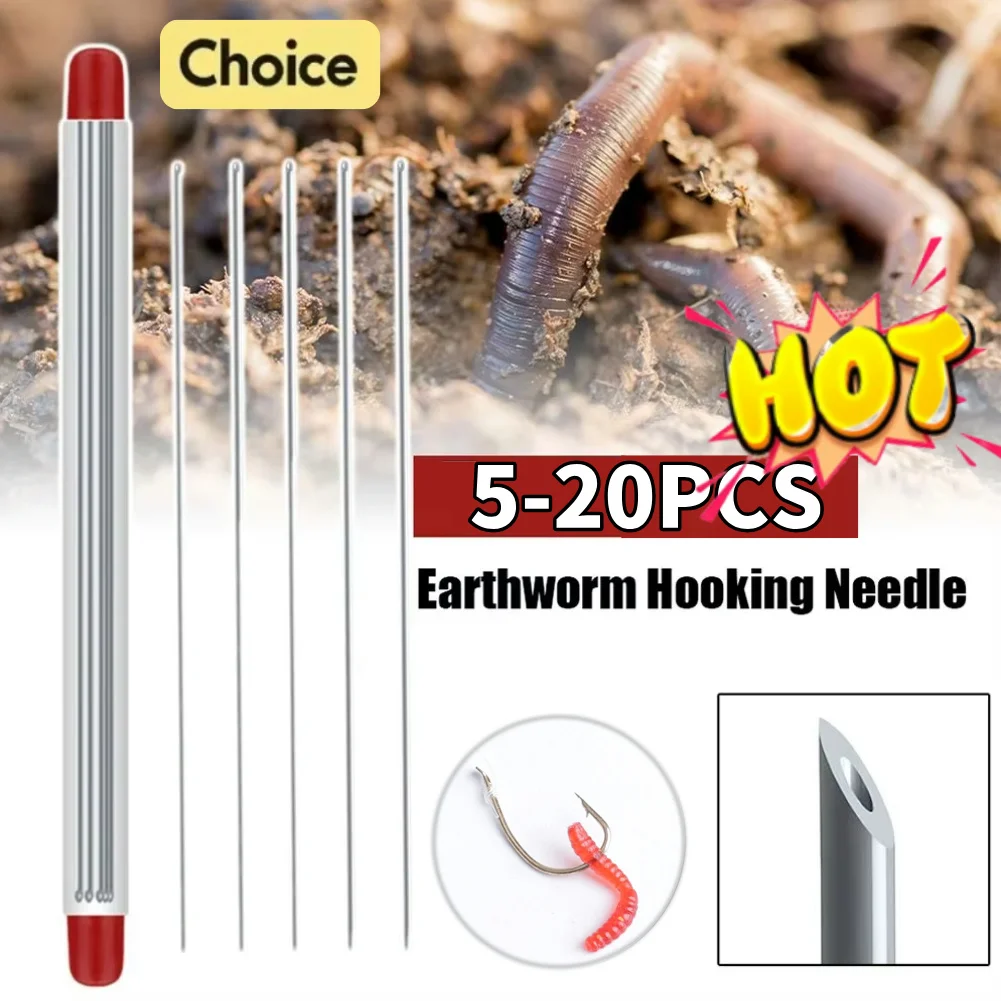 5-20PCS Earthworm Hooking Needle Stainless Steel Earthworm Gas Needle Fishing Rigging Needle Penetrating Driller Fish Tool