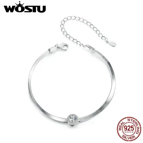 WOSTU 0.5CT 스파클링 Moissanite 4MM 스네이크 체인 팔찌 여성 925 스털링 실버 랩 다이아몬드 moissanite GRA 인증서