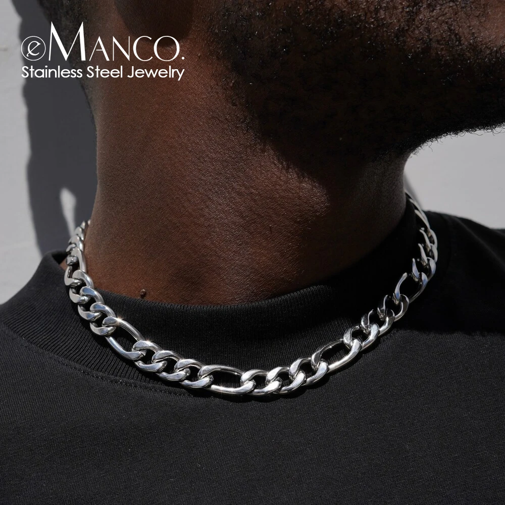 eManco Figaro Chain  Necklace Stainless Steel Silver Color Men Women  4MM/6MM/8MM/10MM Colar Gift Jewelry Cuban Chain