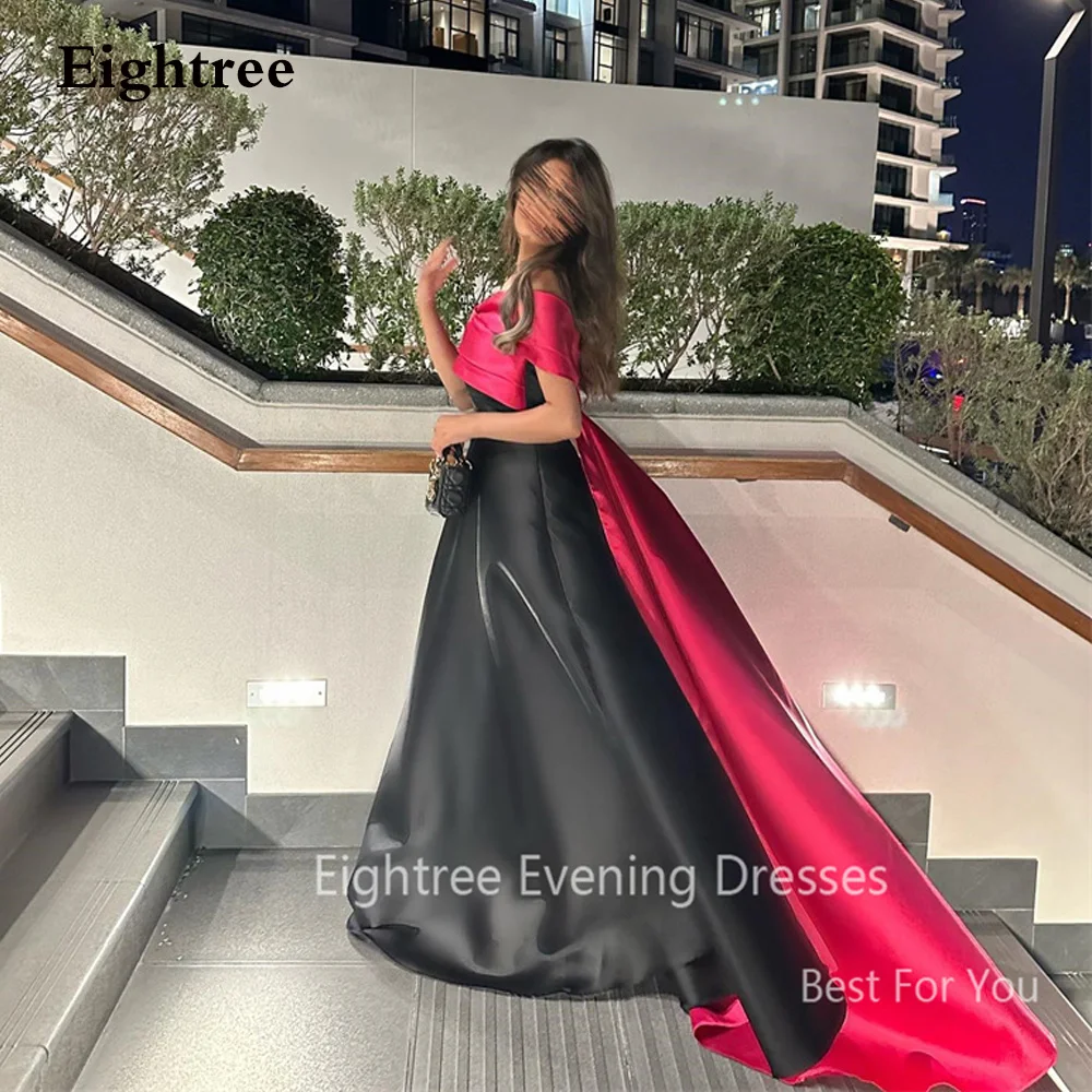 Eightree Black/Pink Arabic A Line Prom Dresses Off Shoulder Evening Party Dress Satin Dubai Formal Occasion Gowns Robe De Soirée