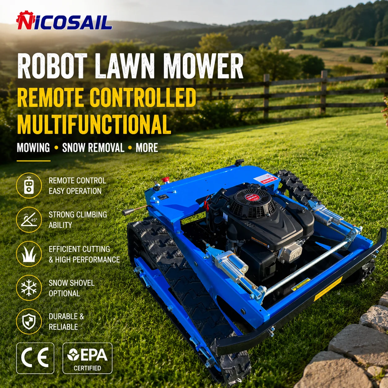 Mini Grass Blade Robot Lawn Mower Customizable Tracked Remote-Controlled Lawn Mower With Snow Shovel Multifunctional
