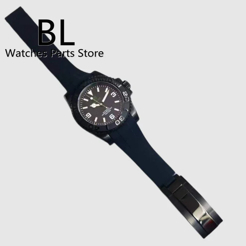 Imagem -03 - Bliger Whole Black Ver For Homem 40 mm Case Pvd Mostrador Preto Nh35a Pt5000 Automático Flat Sapphire Vidro Cerâmica Inserir Glide Lock