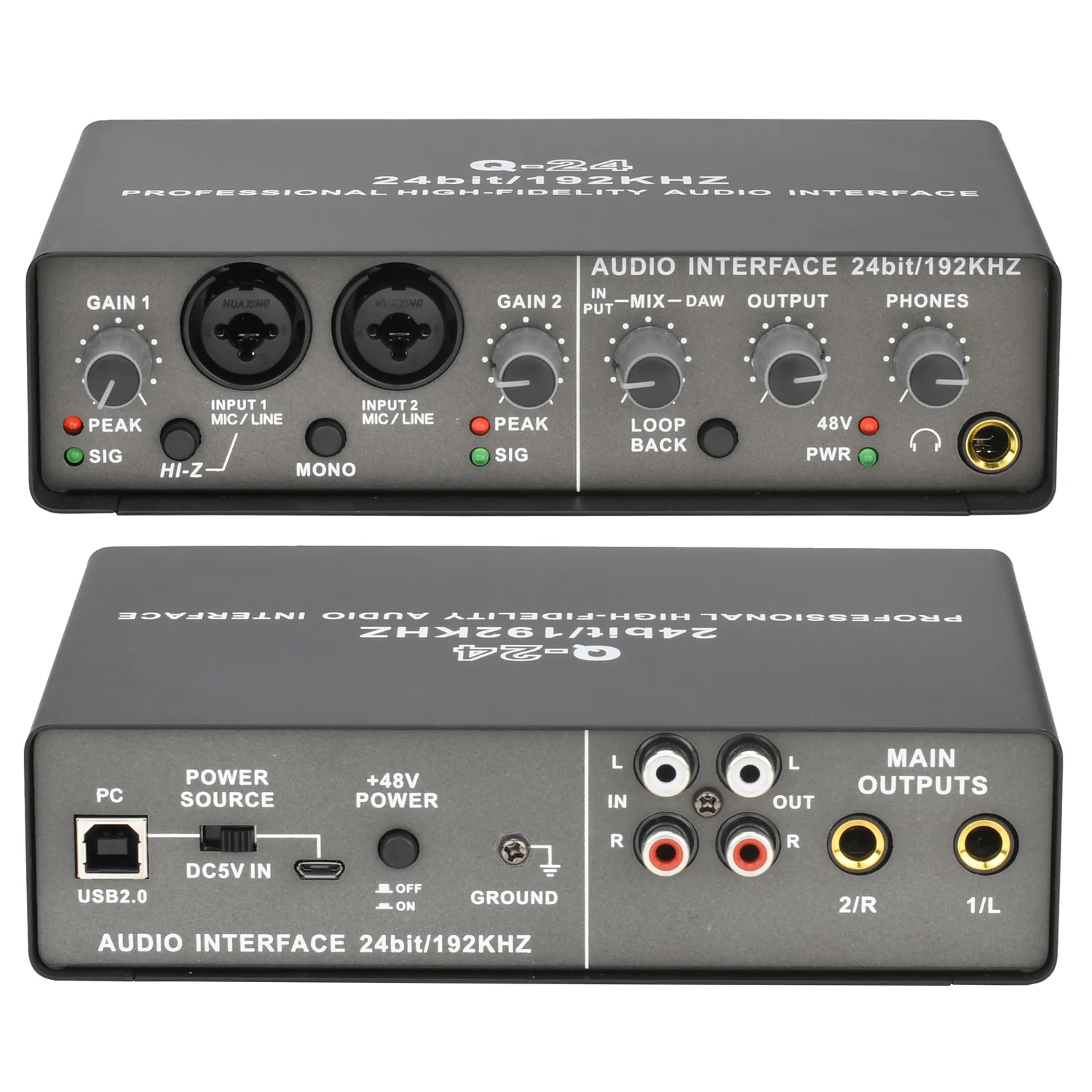 TEYUN 24Bit 192KHz Guitar Audio Interface 48V Loopback Stereo Mono Music External USB Sound card for Recording ASIO4ALL Q24