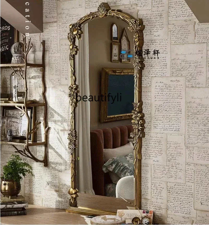 

Новое поступление, французское ретро зеркало на все тело, резное светло для гостиной, роскошное напольное зеркало в полный рост, классическое пеленальное зеркало