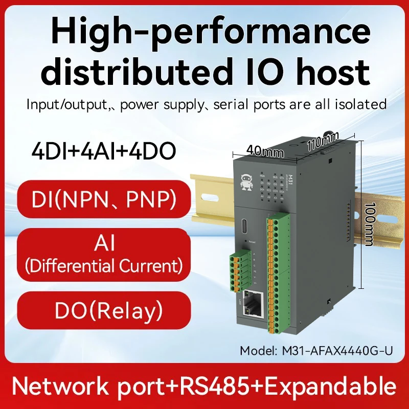 Remote IO Distributed IO NEW Version M31-AFAX4440G-U DI/DO/AO/AI RS485 RJ45 Modbus With Expansion Module CDEBYTE PNP NPN DIP