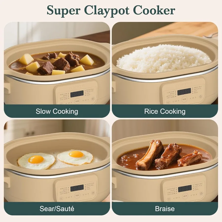 MAGNIFIQUE 4 كوارت طاجن قابل للبرمجة طباخ بطيء 8in1 طباخ متعدد مع قطعة خبز حجرية غير سامة قابلة للإزالة لـ Coo الصحية