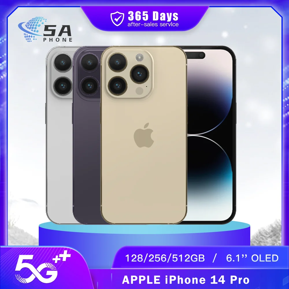 Original Apple iPhone 14 Pro 5G Mobile Phone Face ID NFC 6GB RAM 128/256/512GB ROM 6.1'' 48MP A16 Bionic Hexa Core SmartPhone