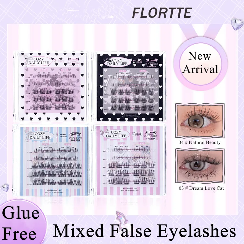 Flortte Glue-free Mixed False Eyelashes Manga Lower Lashes Reusable Natural Thick Lashes Extensions Easy to Apply Enlarge Eyes