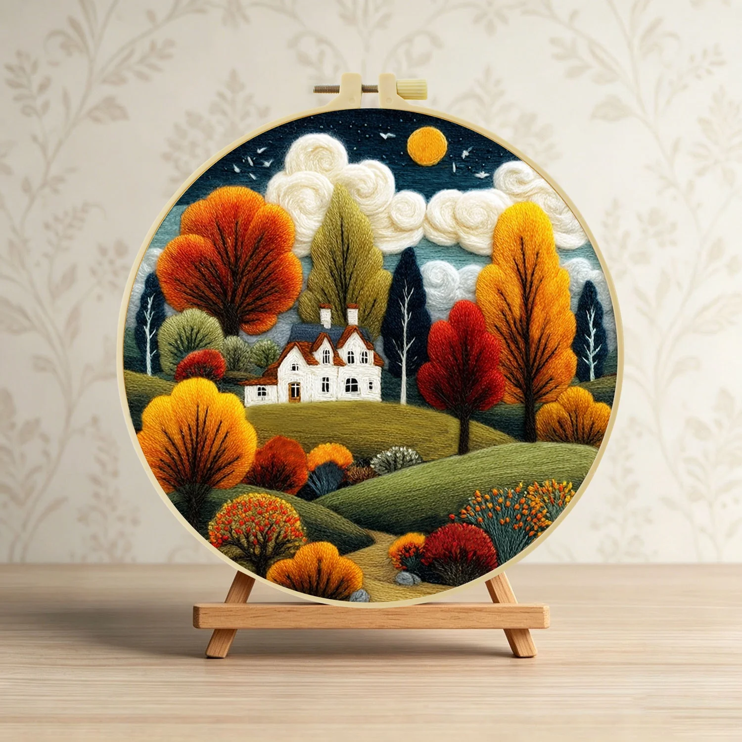 Autumn Woods House 1 Stück DIY Stickerei-Material-Set für Anfänger, Stickerei-Starter-Kit, Kreuzstich-Kunst als Geschenk, Handarbeits-Bastelset – Detail 3