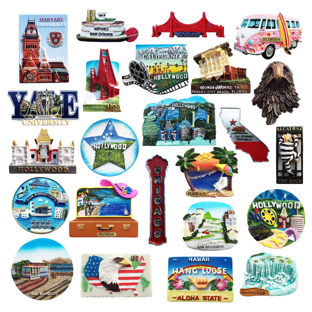 Nord America UAS Hollywood San Francisco ecc. Magneti frigo 3D Souvenir turistico frigorifero collezione di adesivi magnetici regalo