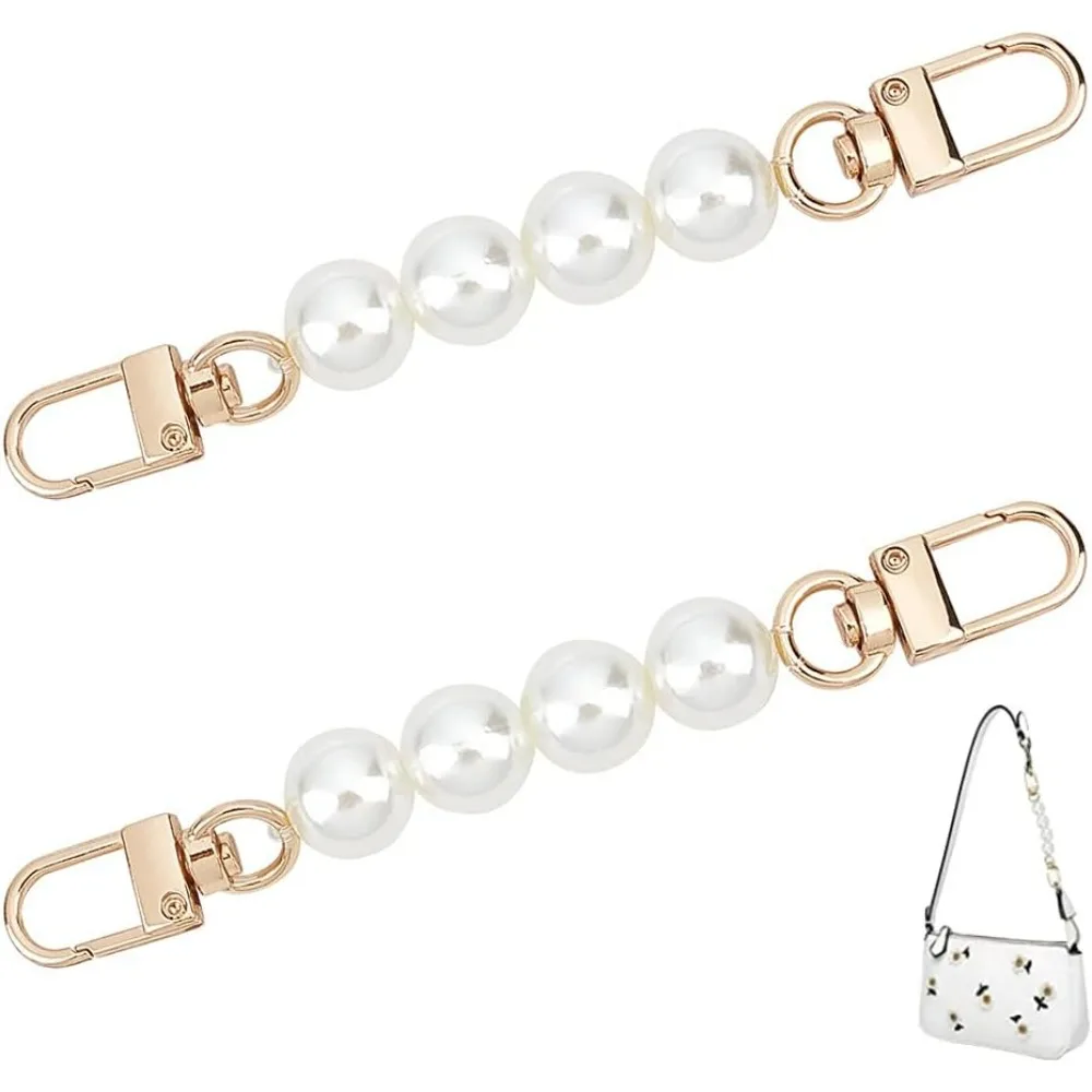 2pcs Pearl Bag Strap Extender, 4.7 Inch Imitation Pearl Bead Purse Short Handle Handbag Pearl Chain Strap Replacement Clutch