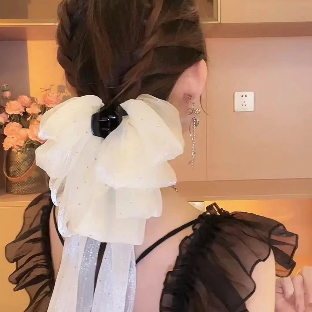 

French Romanticism New Black and White Starry Sky Bow Four Seasons Retro Womens Grip Clip Hairpin