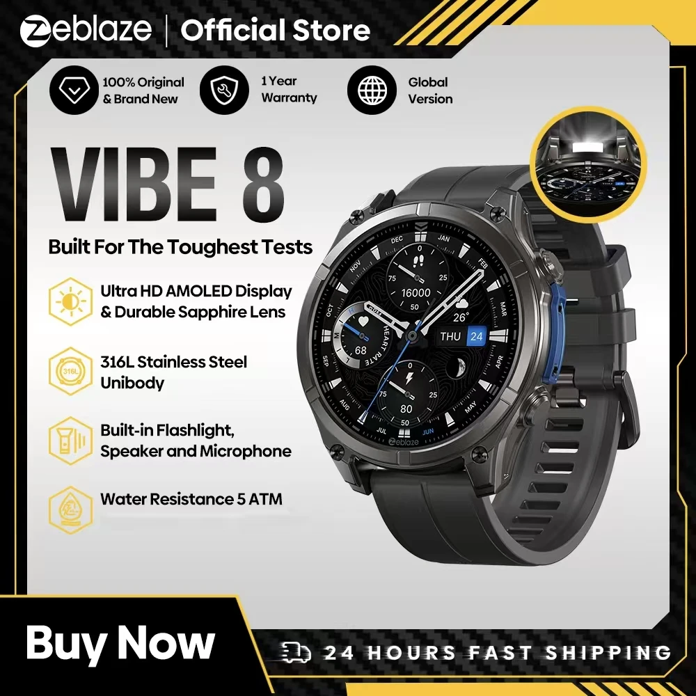 Image of NEU 2025 Zeblaze VIBE 8 Sprachanruf-Smartwatch, 1,43 Zoll AMOLED-Display, Herzfrequenz, Blutdruck, Multi-Sport-Modi, Smartwatch