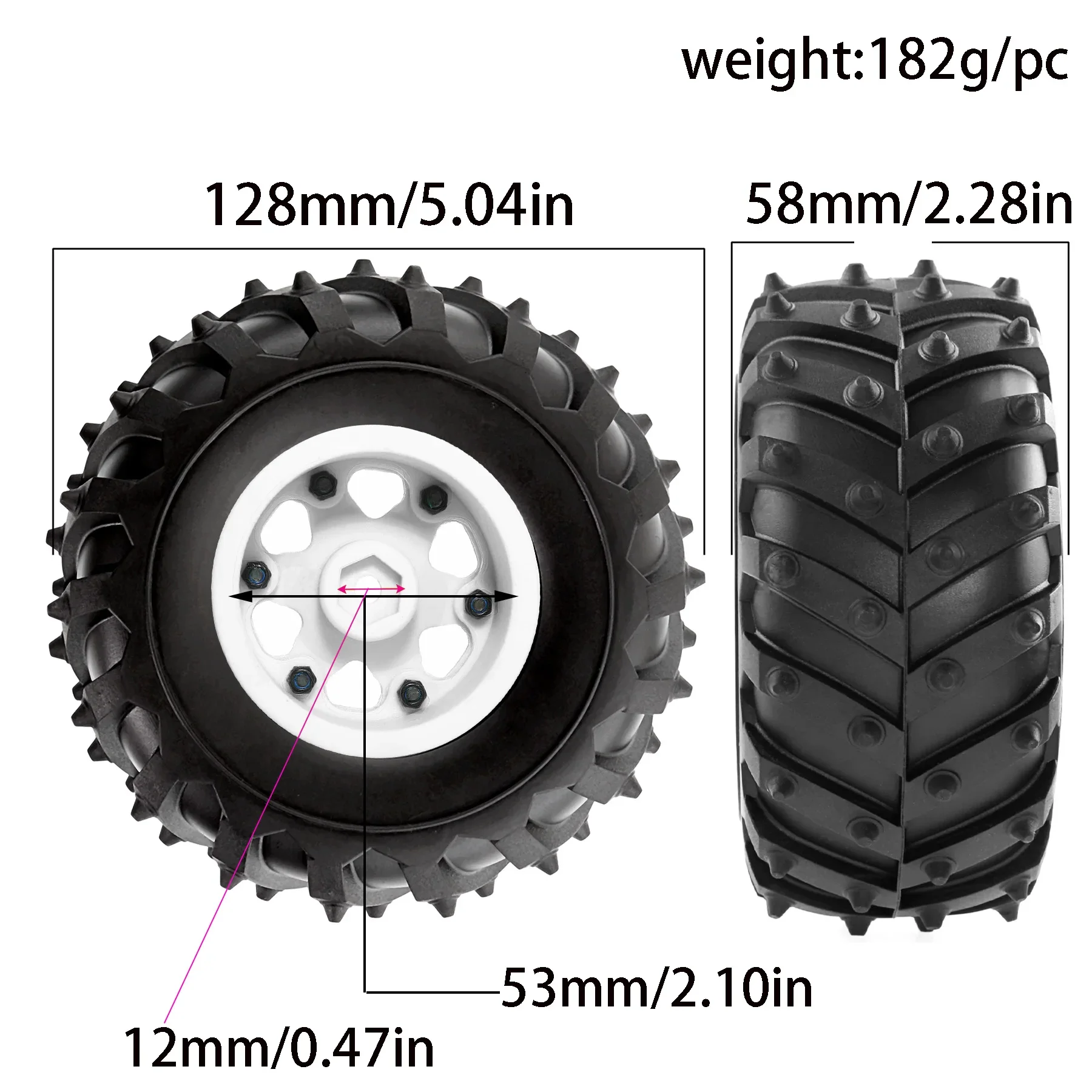 4pcs 12mm Hex 1/10 Wheel 128mm Monster Truck Buggy Tires for SCX10 Traxxas HIMOTO HSP HPI Tamiya Kyosho Upgrade Parts