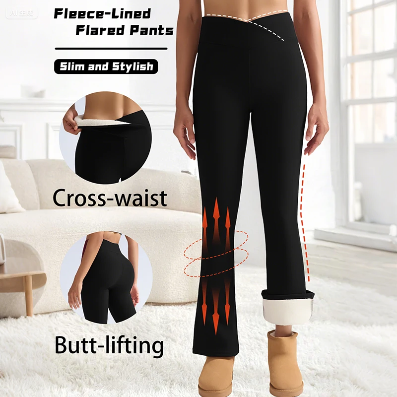 سميكة متوهج السراويل النساء شتاء دافئ الصوف بطانة طماق عالية الخصر البطن التحكم ورفع الحرارية يغطي الرجل لباس غير رسمي