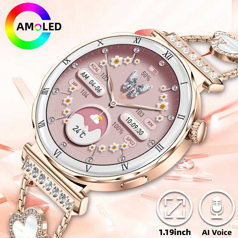 2025 nouvelle mode montre intelligente femmes AMOLED écran Bluetooth appel montres cadrans personnalisés femme santé musique Sport dames Smartwatch