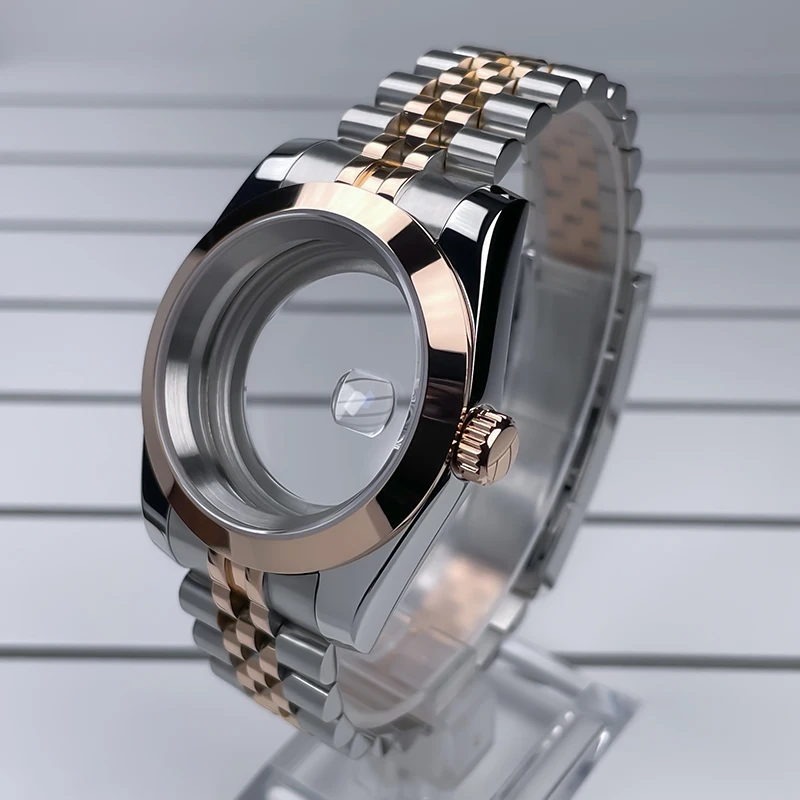 

39mm DJ 2T NH35 Case Rose Gold Flat Bezel Sapphire Glass For Seik Mod Modification Parts Fit NH35 NH36 Movement Steel Watch Case