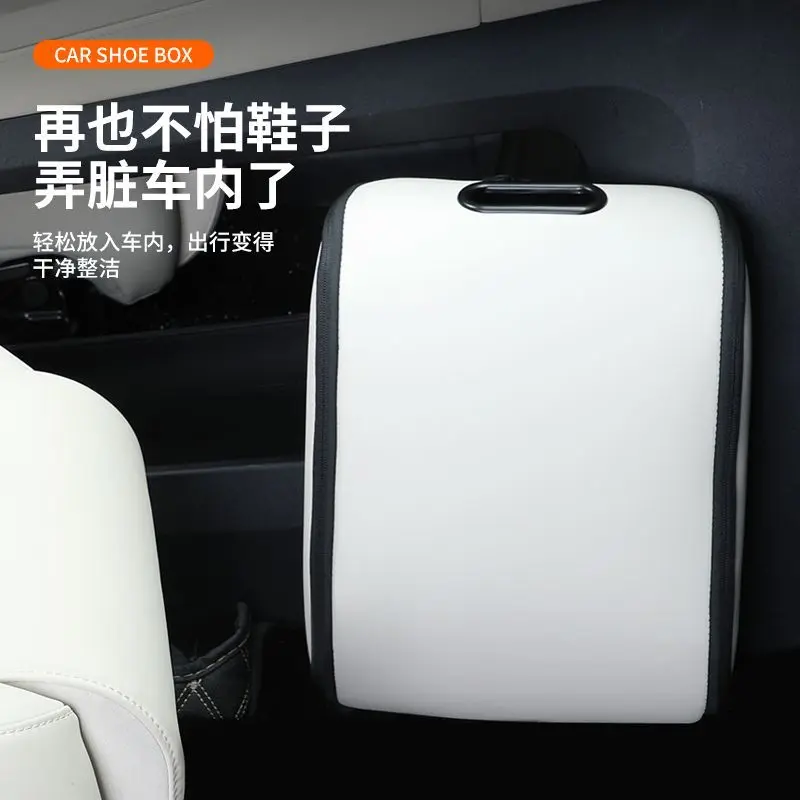 Portable Car Shoe Storage Box In-Car Shoe Organizer Waterproof Wear-resistant Leather Shoe Bag Auto Travel Storage Accessories