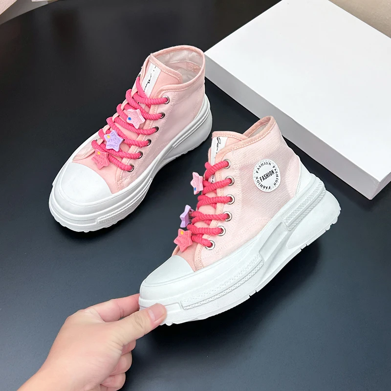 2023 New Arrival High Top Fashion Sneakers Ladies Mesh Designer Women\'s Running Shoes Fashion Solid Color Autumn Sports Footwear