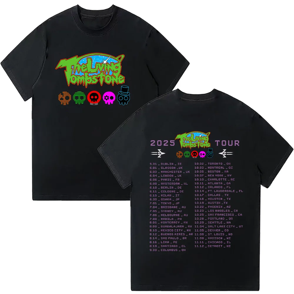 

The Living Tombstone 2025 Tourt-shirts Summer Cotton Top Vintage Tees Mens Graphic T Shirts Hip Hop Harajuku Women Men Clothing
