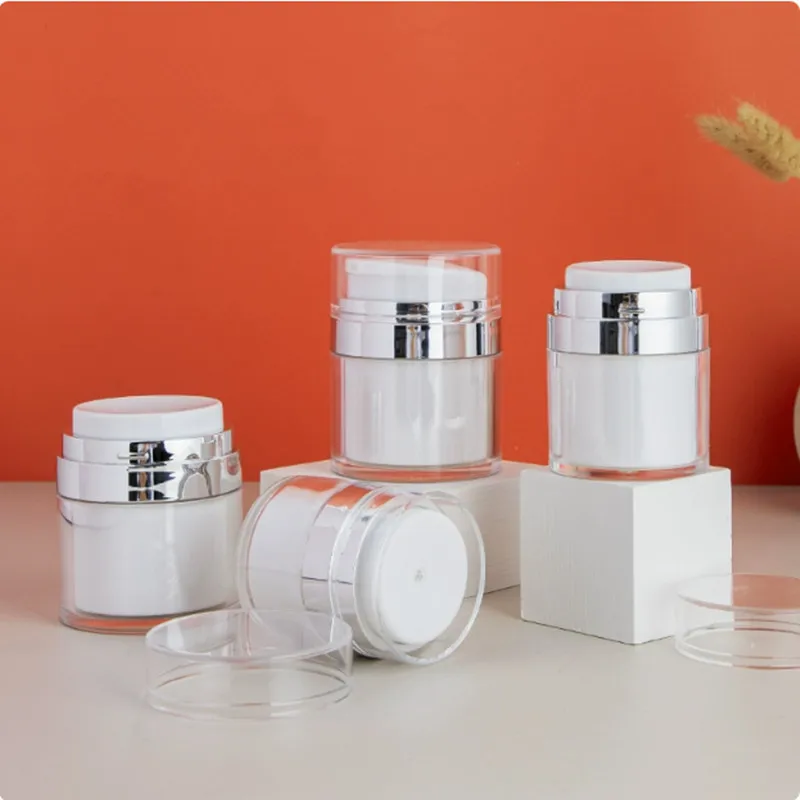 10pcs 15ml 30ml 50ml 100ml Vacuum Cream Bottle Press Lotion Bottle Face Cream Sub Bottle Acrylic Lotion Bottle Without Straw