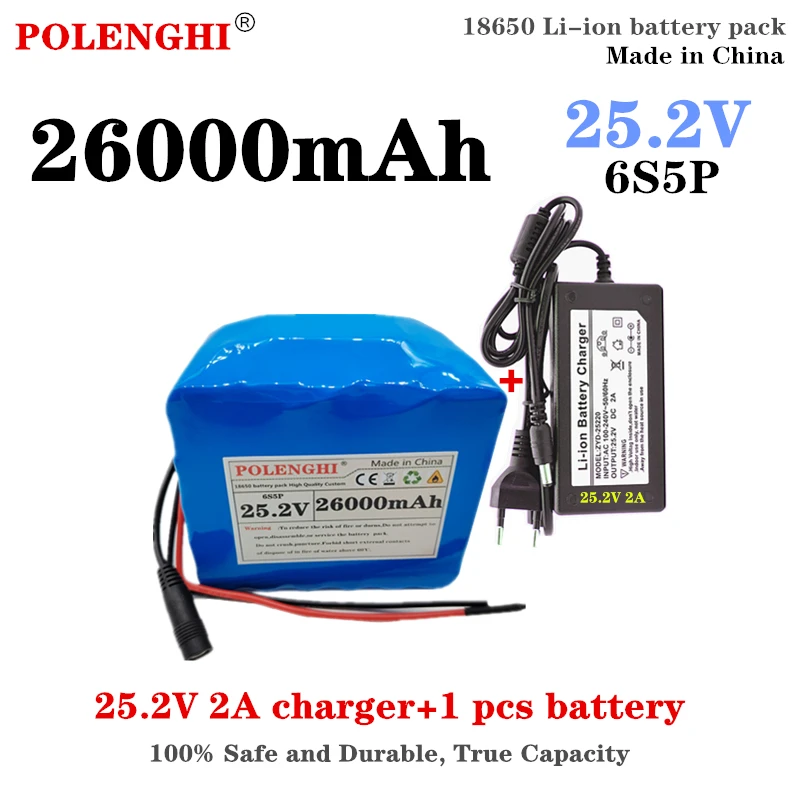 POLENGHI 24V/25.2V 6S5P 18-26Ah 18650 rechargeable lithium-ion battery pack with built-in BMS circuit protection board