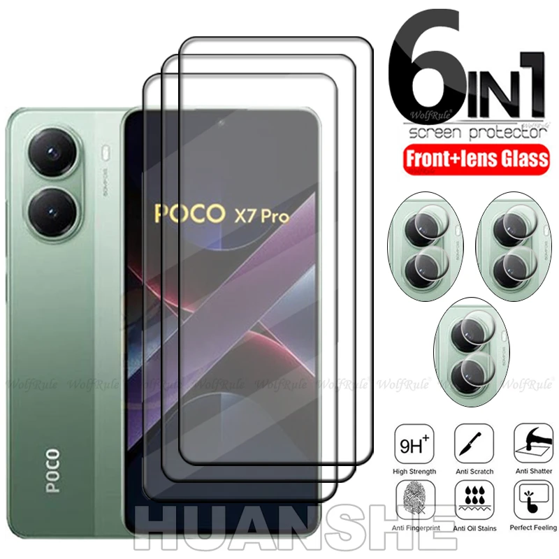 

6-in-1 Tempered Glass Full Screen Protector + Lens Glass for Xiaomi Poco X7 Pro