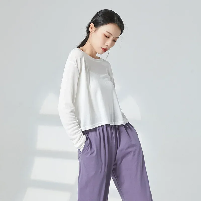 Dance practice clothes women's loose breathable long-sleeved blouse top Chinese body modern dance classical dance