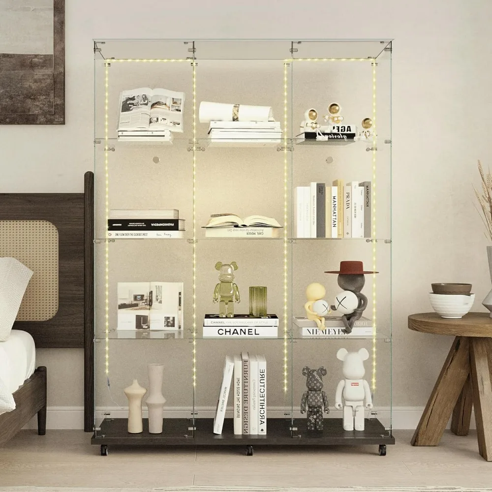 

65" H 4-Shelf Glass Display Storage Cabinet with LED Lights Strip & Double Doors, Modern Curio Cabinet Collection Display Case w