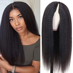 Kinky Straight V Part Wigs  Machine Made 180% Density for Black Women Natural Color Real Human Hair Wigs V Part Wigs