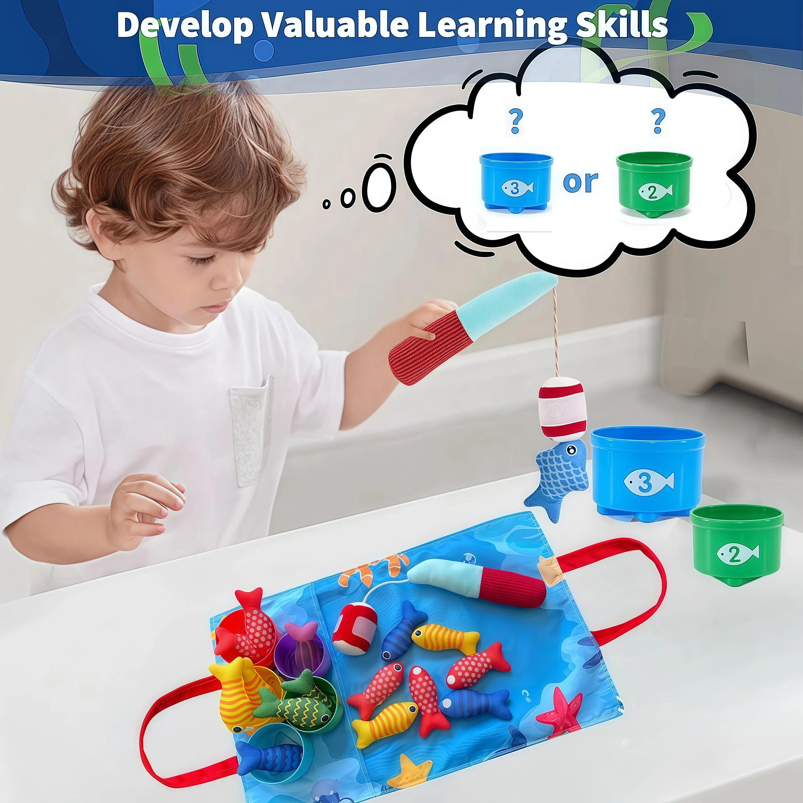 Montessori ของเล่นสําหรับเด็กวัยหัดเดินผ้าตกปลาเกมการศึกษาการเรียนรู้ของเล่นซ้อนถ้วยนับจํานวนการเรียงลําดับสีของเล่น