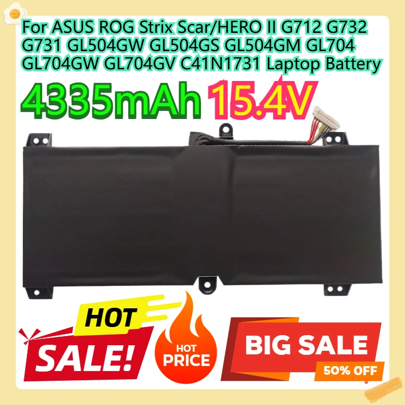 

For ASUS ROG Strix Scar/HERO II G712 G732 G731 GL504GW GL504GS GL504GM GL704 GL704GW GL704GV C41N1731 Laptop Battery