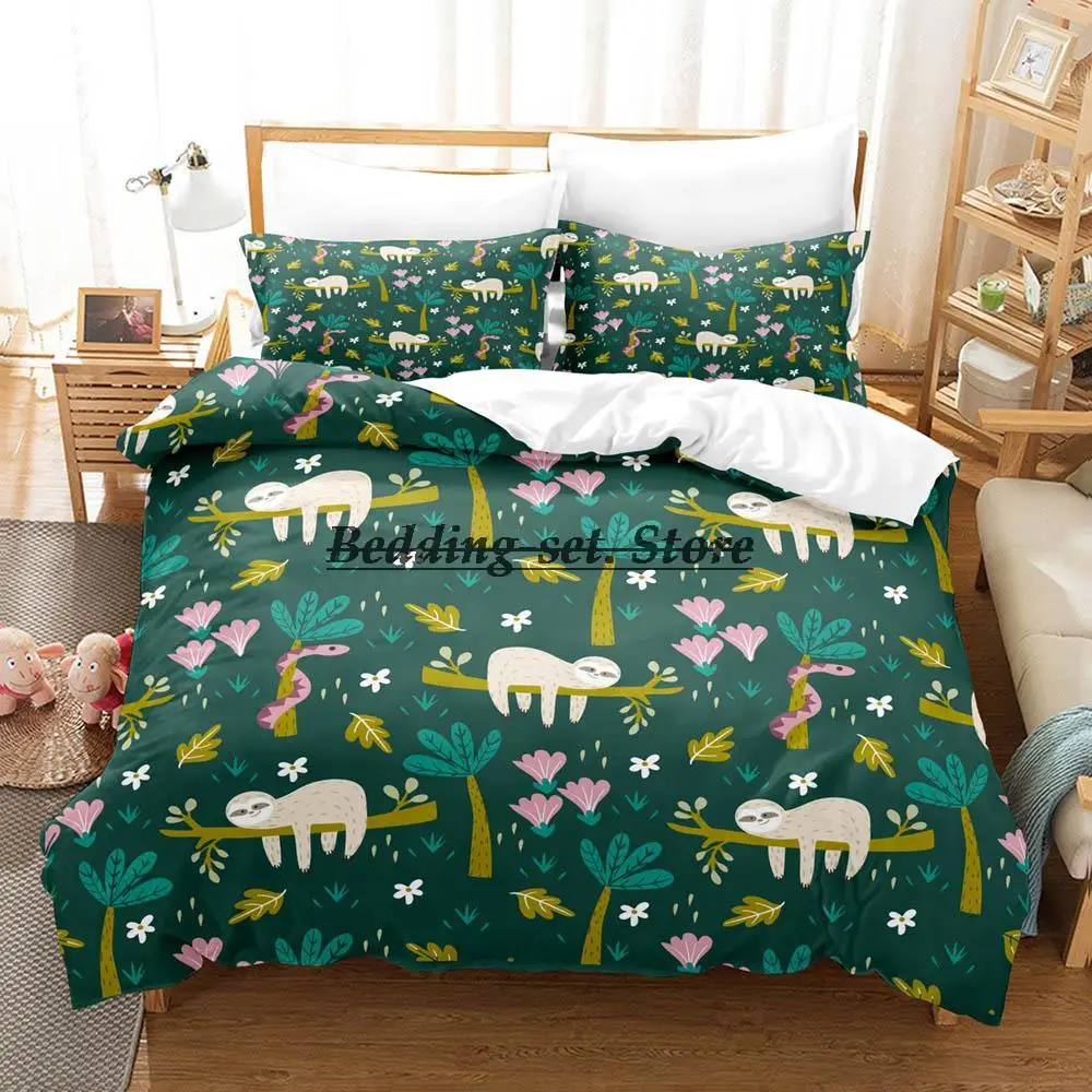 Animal sloth Bedding Set Single Twin Full Queen King Size Bed Set Aldult Kid Bedroom Duvetcover Set 3D Print Anime Bed Sheet Set