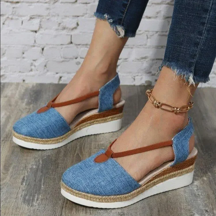 2024 New Ladies Baotou Wedges Sandals Casual Shoes Plus Size 43 Platform Summer Falts Walkking Cloth Shoes Sandalias De Mujer