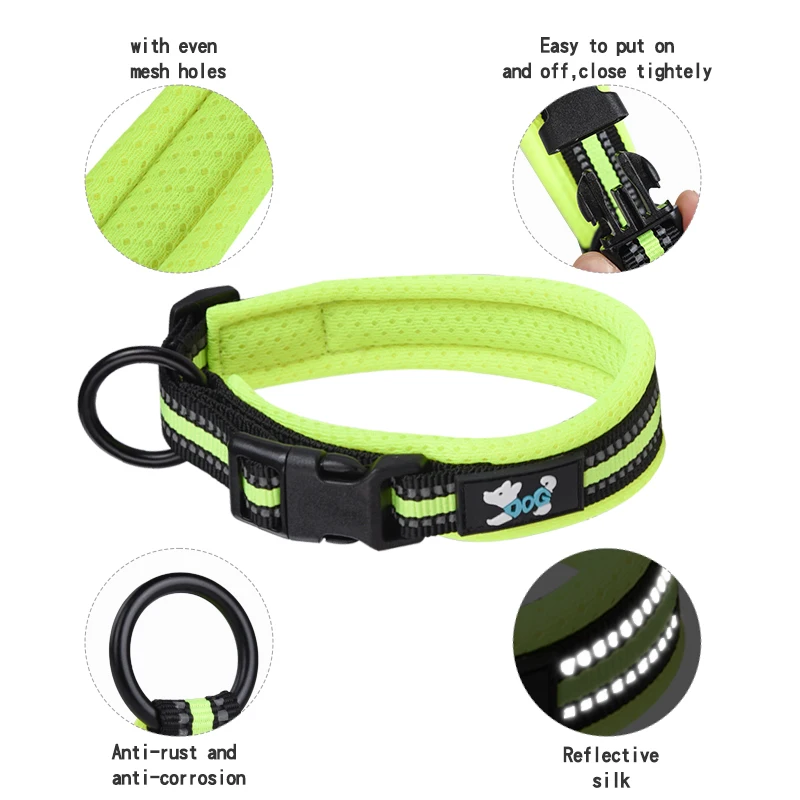 CP488 all breed Reflective Pet Dog Collar Soft Durable High Quality Nylon Dog Outdoor Collar For Small Medium Large Dogs