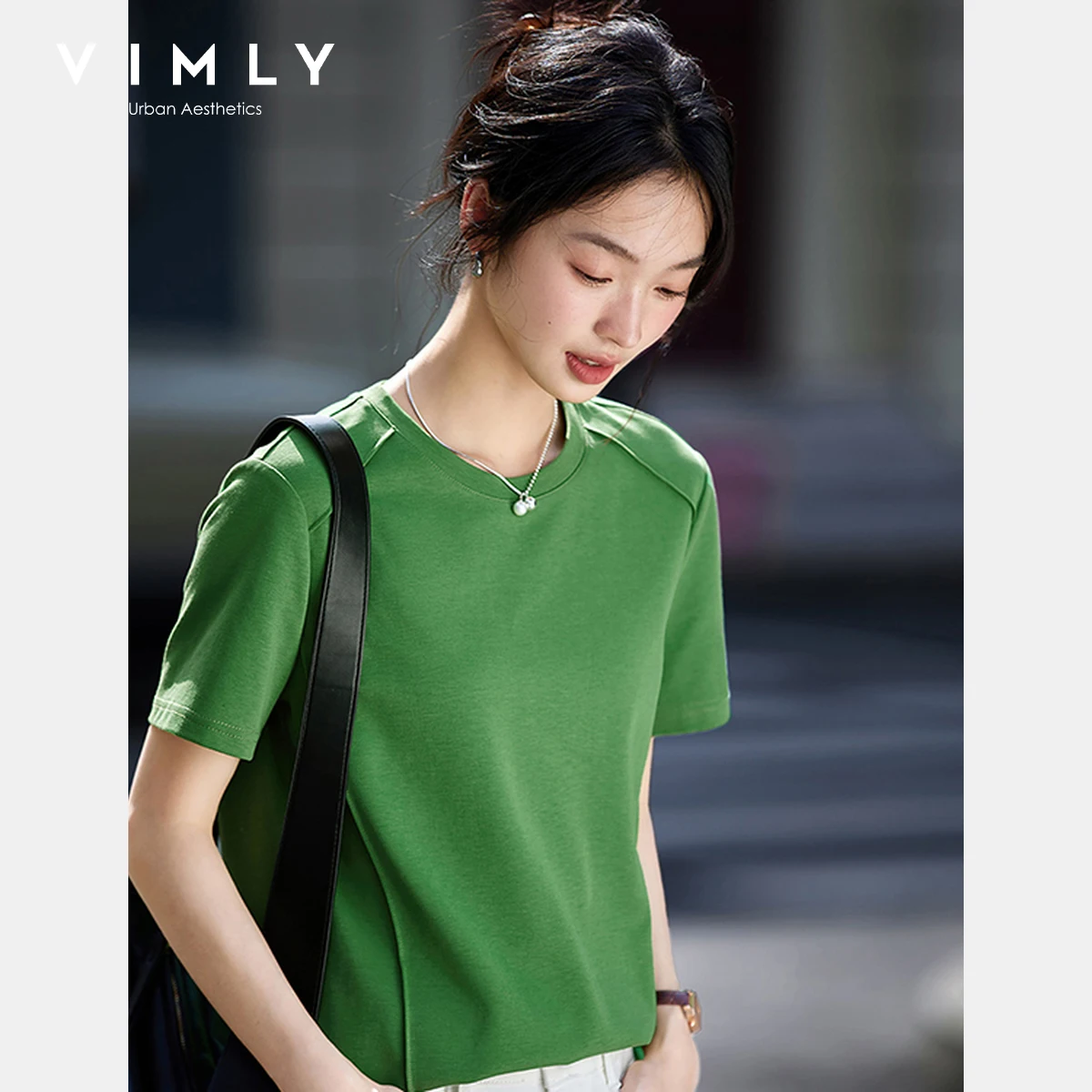 VIMLY Women's Short Sleeve T-shirt Cotton Blend Basic Tee Shirt 2025 Split-Seam Loose Casual Summer Top for Woman Clothing A1889