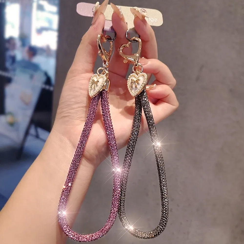 

Hanging Cord Glitter Rhinestone Phone Lanyard Short Wrist Style Handheld Diamond Phone Rope Luxury Bling Bling