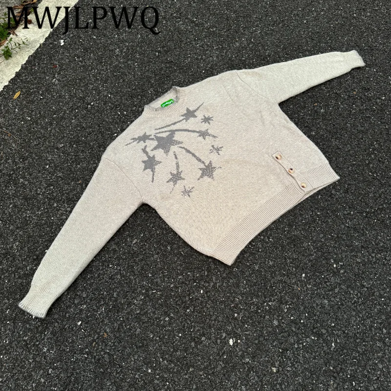 

MWJLPWQ American College Printed Design Sweater Men's Lazy Style Long Sleeve Knitted Tops Couple's Clothing Autumn Trendy 12198