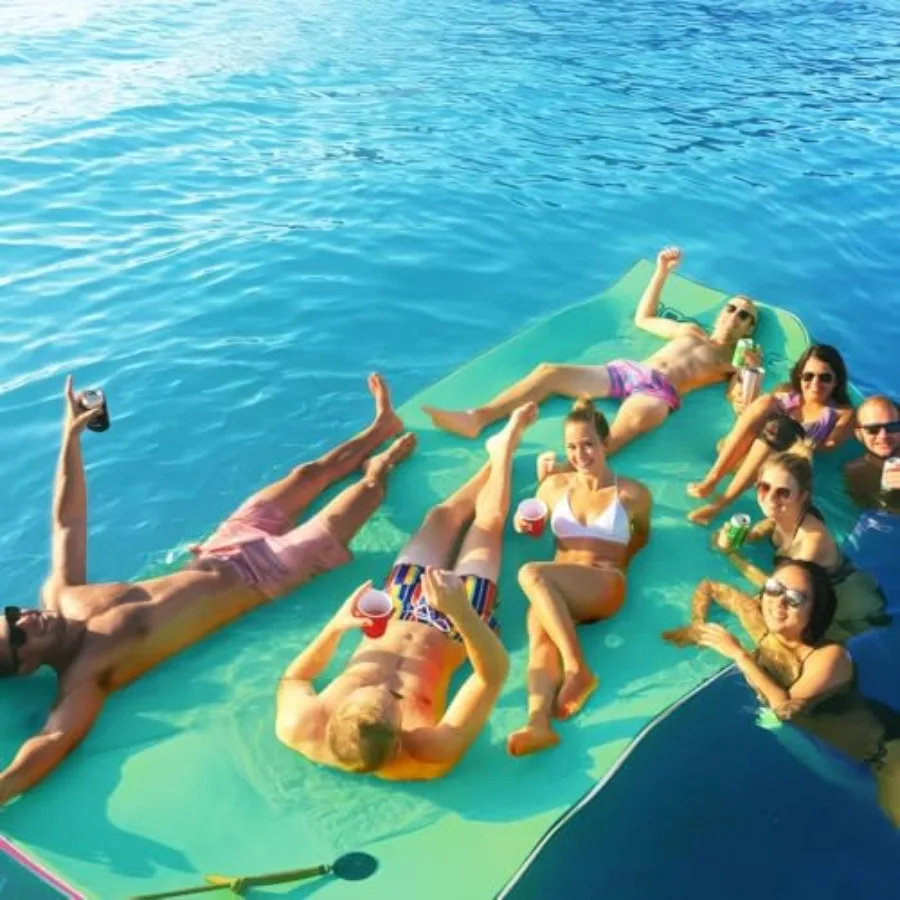

Floating Water Mat for lake beach ocean pool use, XPE foam material, blue color, tear-resistant 3-layer portable design support