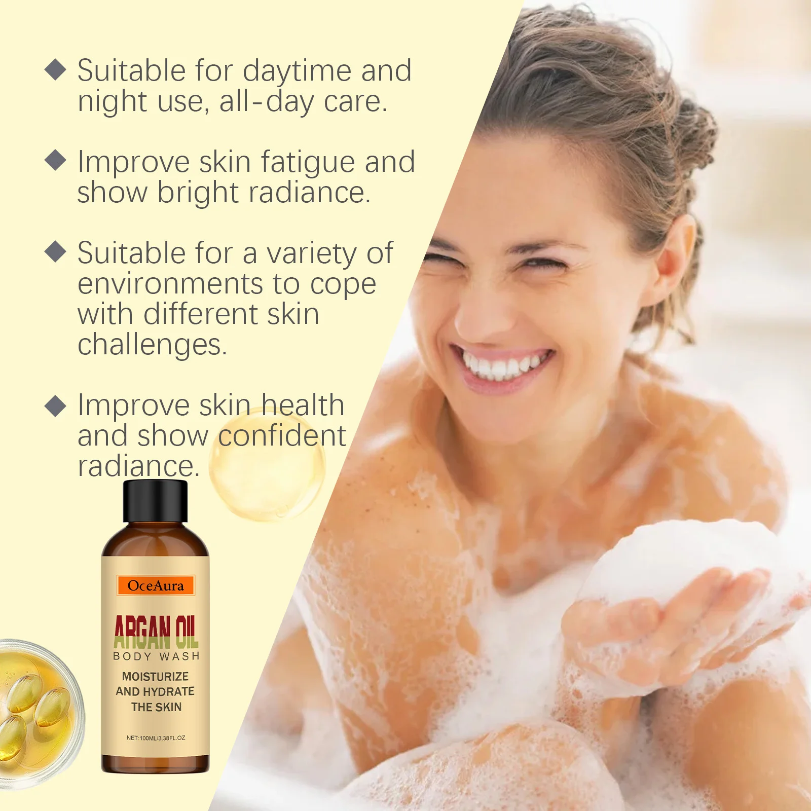 Гель для душа с аргановым маслом, нежное очищение, питательное средство, удаление грязи, восстановление кожи, разглаживание, мягкое осветление, увлажняющее средство для мытья тела