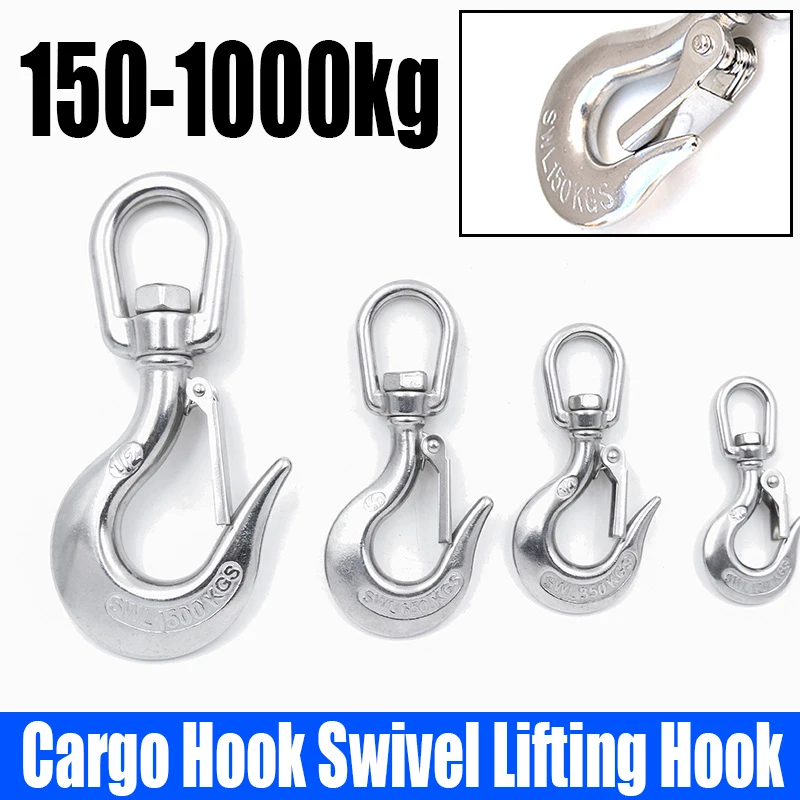 

1PCS Load 150kg-1000kg 304 Stainless Steel Hoist Hook Cargo Hook Swivel Lifting Hook Crane Hook Grab Hook Steel Eye Hook