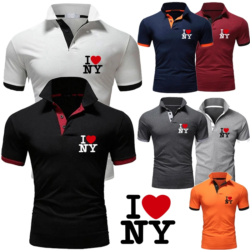 2024 Summer I Love New York Printed Men's Fashion T-shirt Personality Cultivating Short-sleeved polo Shirt