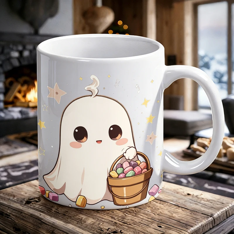 

1PCS Candy Little Ghost Ceramic Cup, Coffee Cup, Milk Cup, Office Tea Cup, Drinking Cup, Non-fading, Gift for Friends