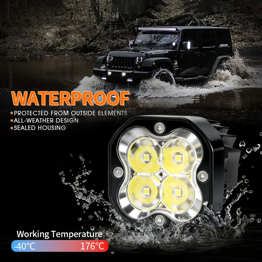 Quadratische 3-Zoll-RGB-Farbscheinwerfer LED-Arbeitsscheinwerfer Spotlights für Jeep, Auto, LKW, 4x4, Offroad, ATV, Motorrad, Nebelscheinwerfer – Detail 9