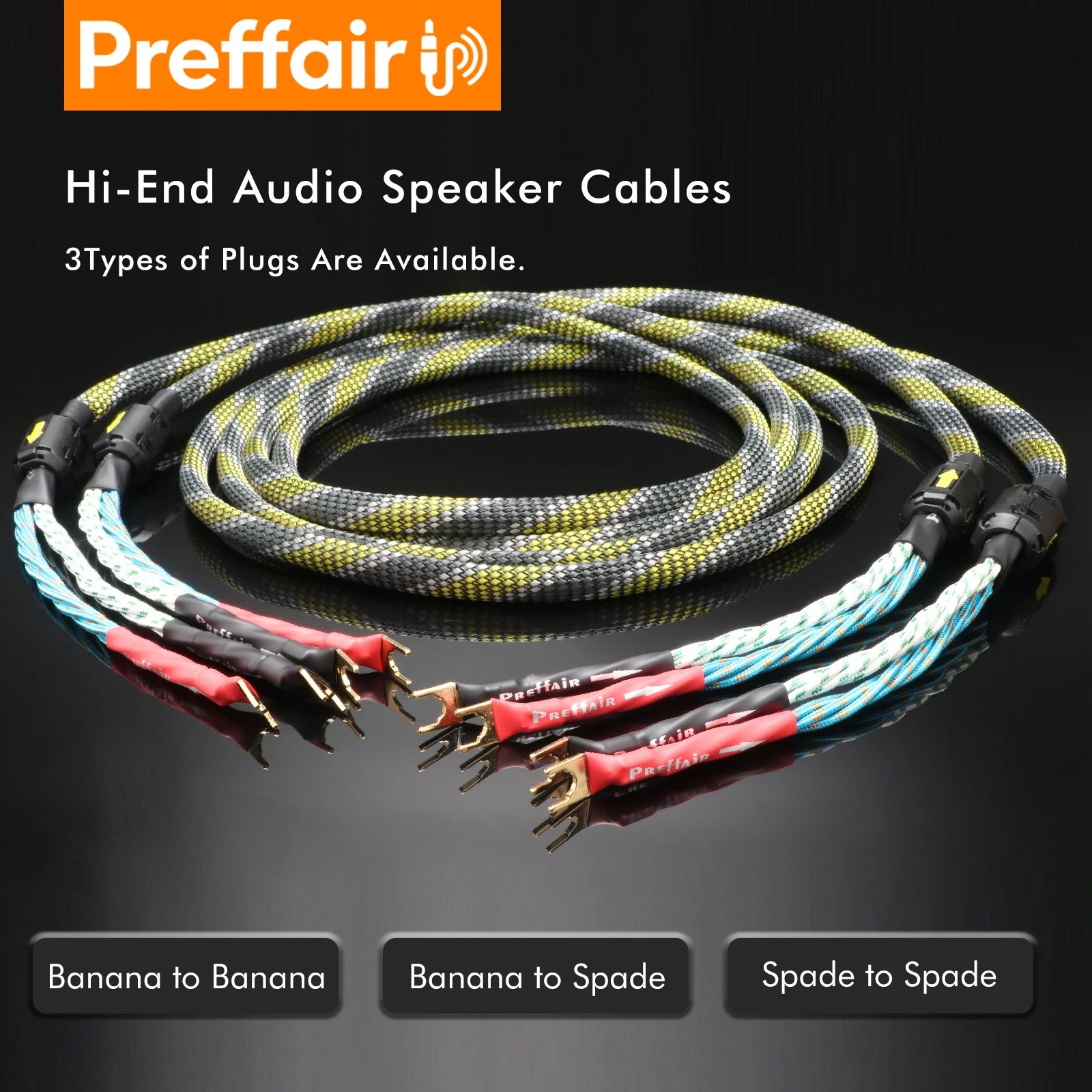 Preffair 4N OFC Speaker Cable Gold plated Y spade and banana plug binding post bi-wiring for amplifier speaker