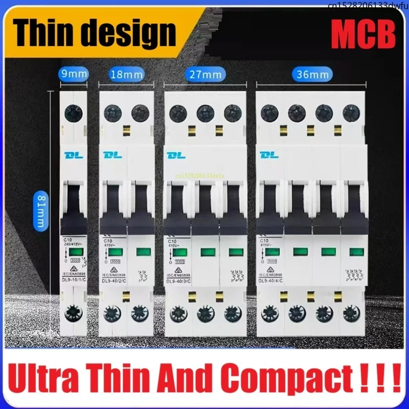 Ultra-thin Compact 8MM 18MM 27MM 36MM Miniature Circuit Breaker DL9-40 Air Switch 1P2P3P4P Thin 16A 32A 40A MCB