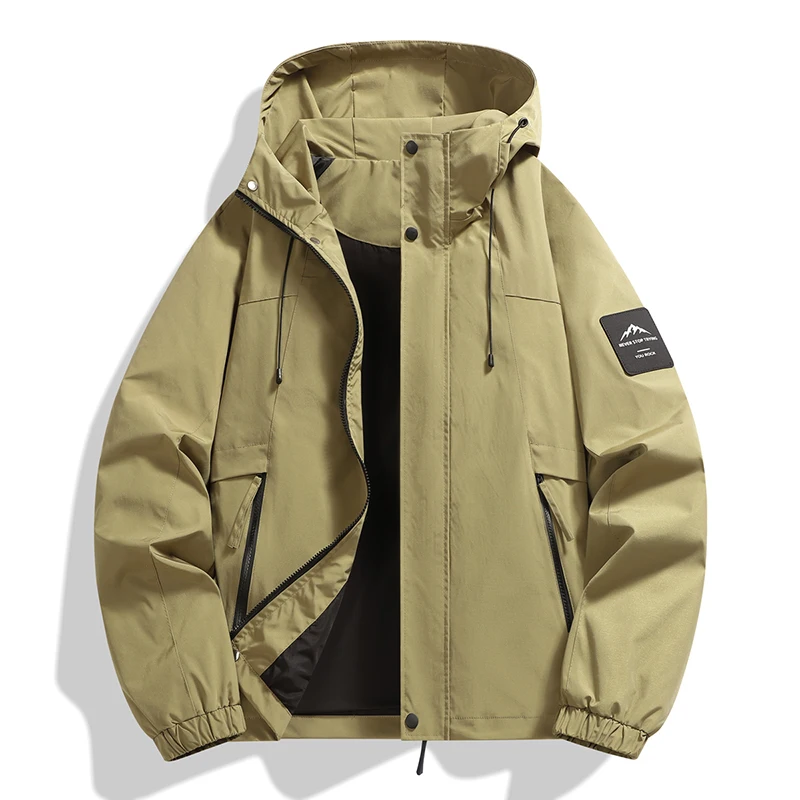 Spring Autumn Men Waterproof Cargo Multi Pocket Jacket Man Sports Outdoor Tactical Zip Coat Male Hooded Casual Windproof Jackets