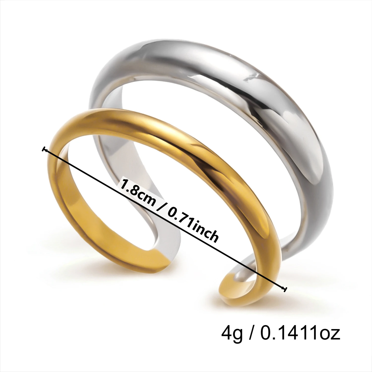 3-teiliges Minimalistisches Zweifarbiges Geometrisches Ringset aus Edelstahl mit Kubischem Zirkonia, Stapelbare Statement-Ringe für Frauen, Tägliches Tragen – Detail 8